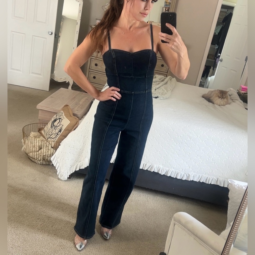 Express dark Denim sexy jumpsuit Overalls new xs